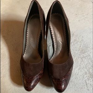 Brown suede and alligator heels